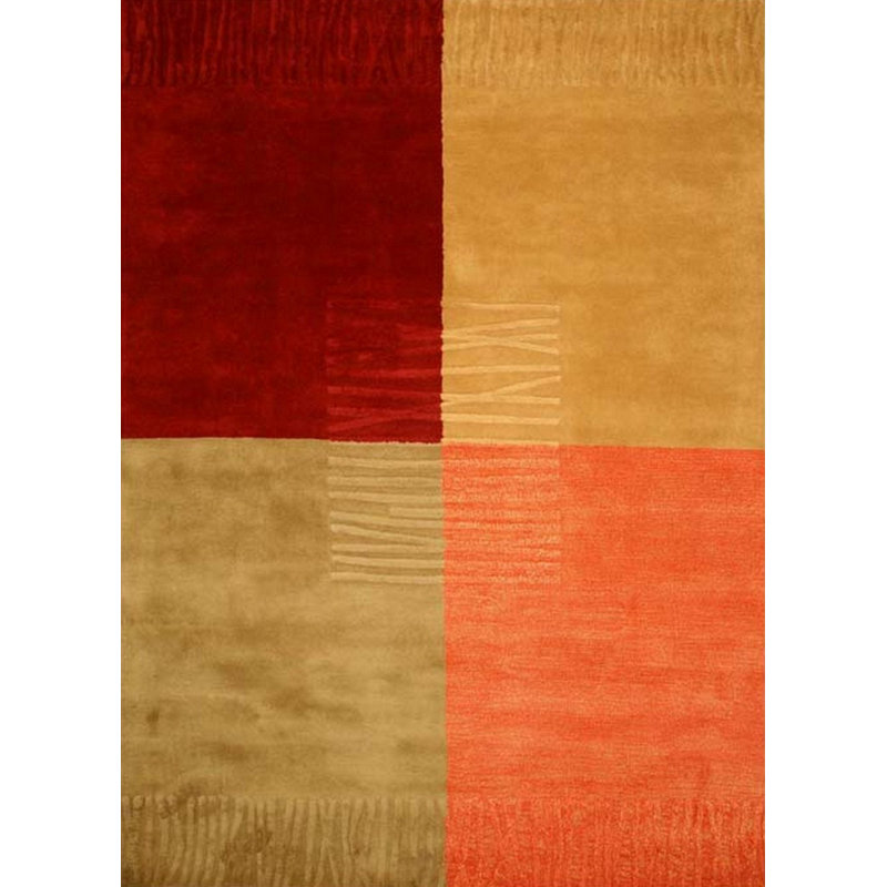 Tapis géométrique en laine touffeté à la main rouge / orange / brun clair, Rectangle 4 pi x 6 pi