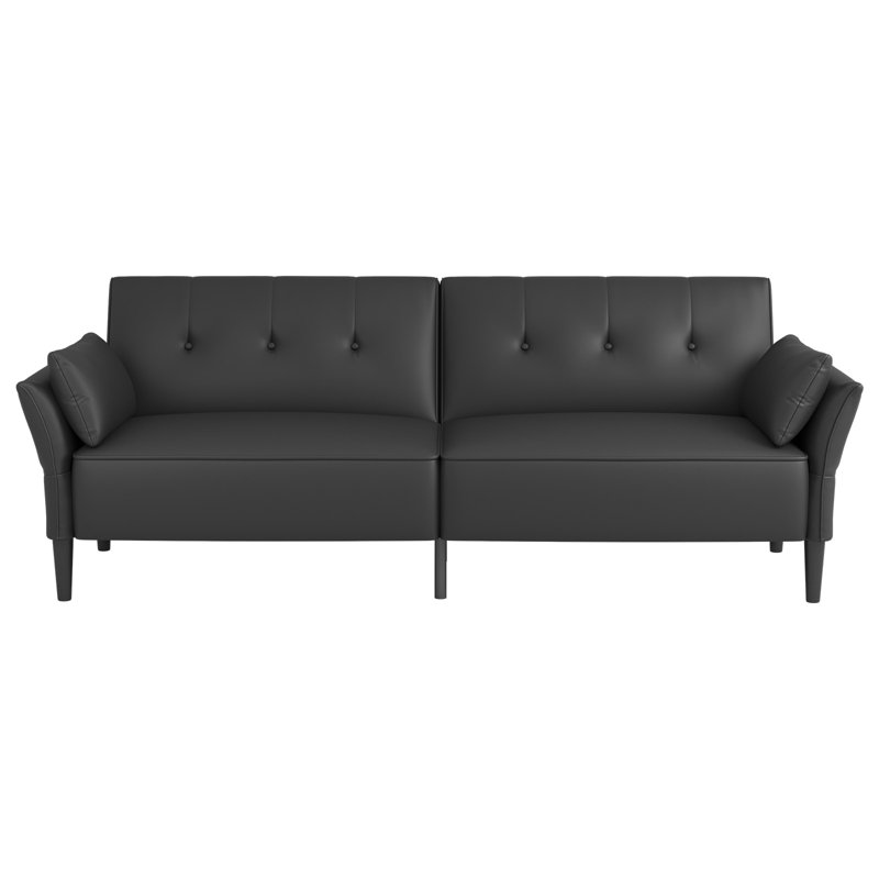 89" Faux Leather Convertible Sofa Couch with 2 Square Pillows,Adjustable Backrest& Armrests, Dark Gray