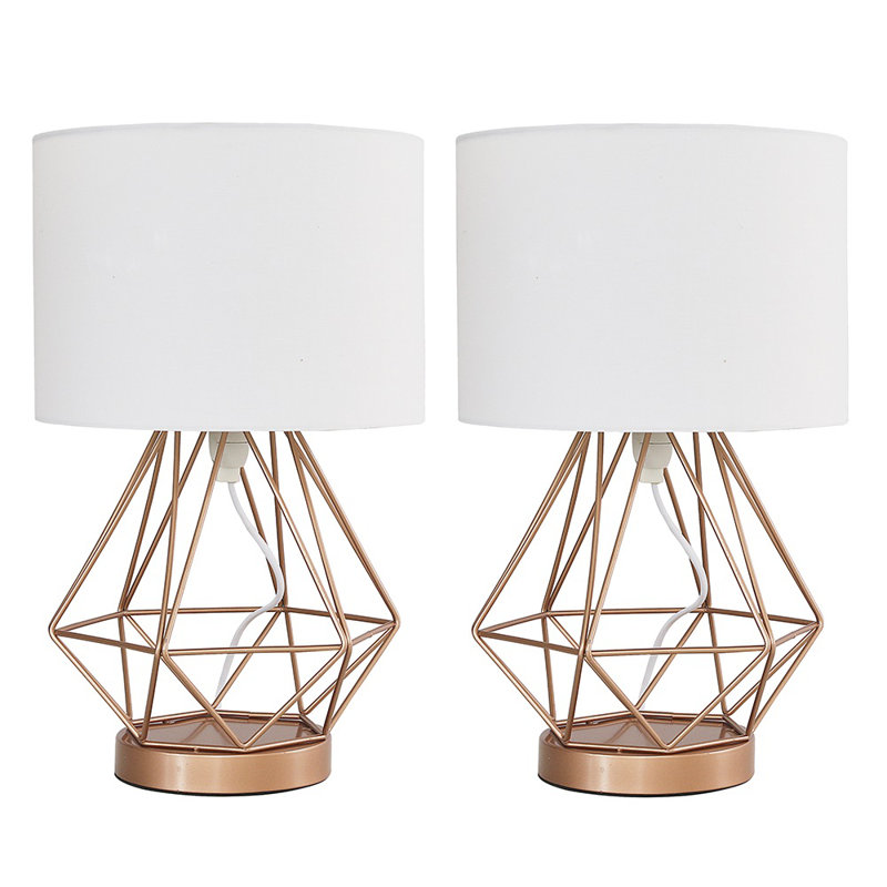 Haigler Metal Table Lamp, White, LED Bulb, Copper