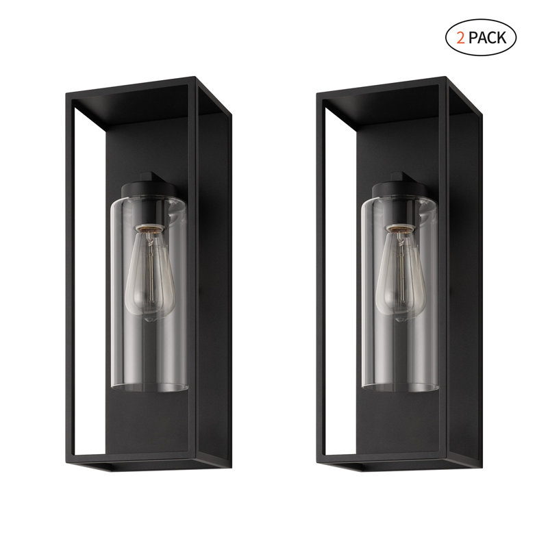 Ataman 14" Classic Outdoor Wall Sconce 1 Light in Cylinder Glass Shade and Rectangular Metal Frame, 18" H x 6.61" W x 5.71" D