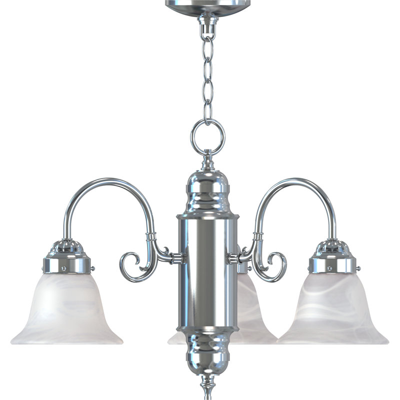 Lustre suspendu en nickel brossé à 3 lumières avec abat-jour en verre albâtre Elefalde, Nickel brossé