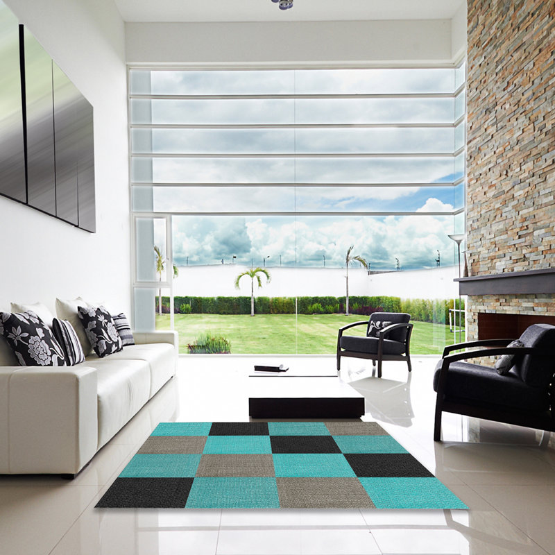 Tapis à motifs noir / vert mer, Carré 3 pi