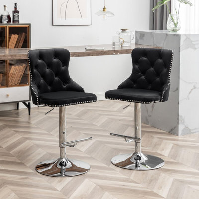 Zager Swivel Adjustable Height Bar Stool Modern Velvet Barstool With Back