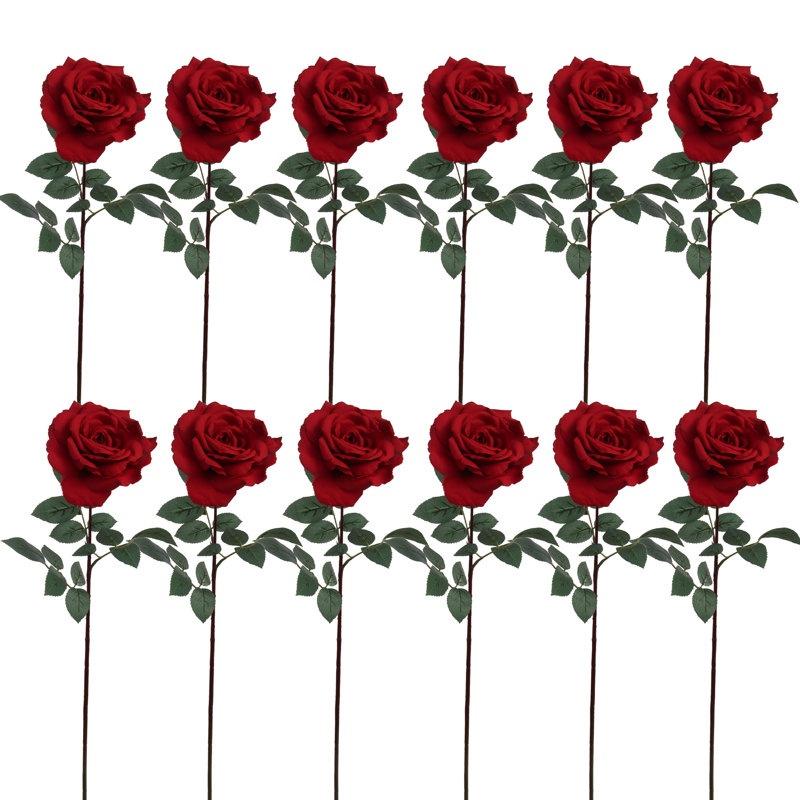 Ensemble de roses artificielles, Rouge, 12