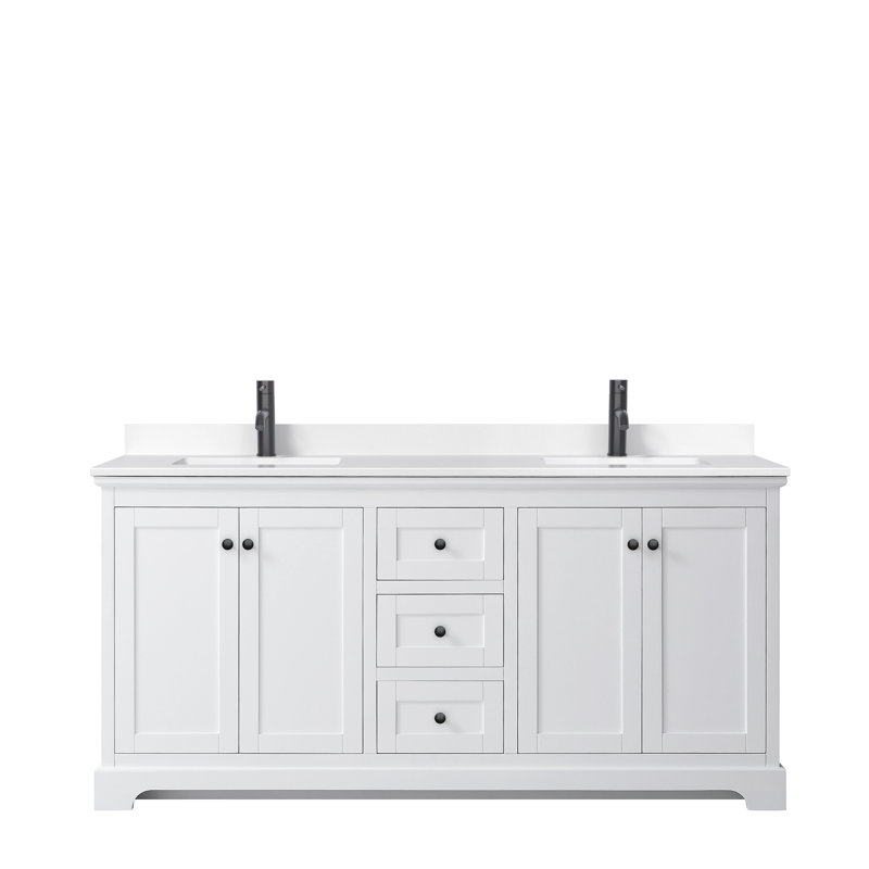 Ensemble de meuble-lavabo double 72 po Avery, Blanc, Noir mat, Marbre de culture blanc