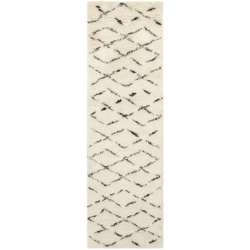 Powell Hand Tufted Nz Wool/Cotton Geometric Rug in Ivory, Runner 2'3" x 12'
