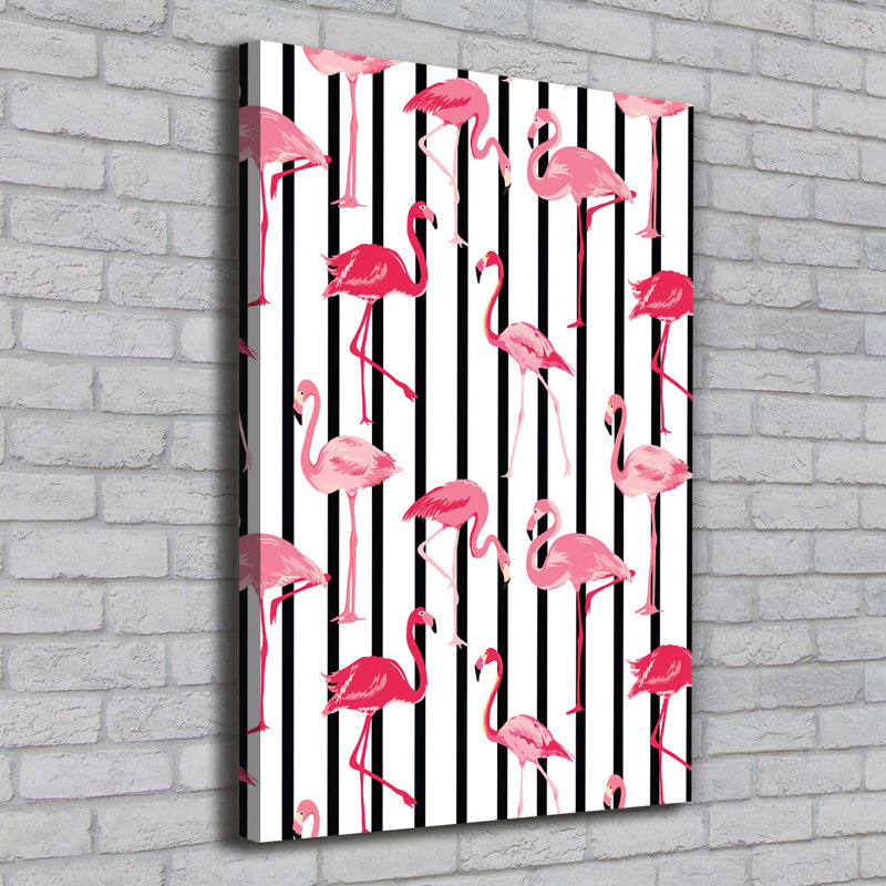 Flamingos And Stripes - Wrapped Canvas Print