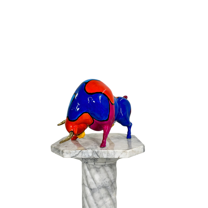 Bronze Color Splash Jigsaw Downward Bull Sculpture