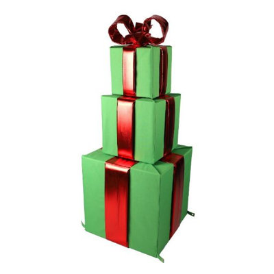 Nylon Green Gift Boxes Set of 3 Stacking with 1 Red Bow