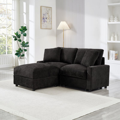 72.05" L Modular Sectional Sofa,3 Storages L-Shaped Polyester Fabric Sectional Couches For Living Room,2-Seater Cloud Couches With Ottoman,Modern, Small Space, Easy Assembly(Black)