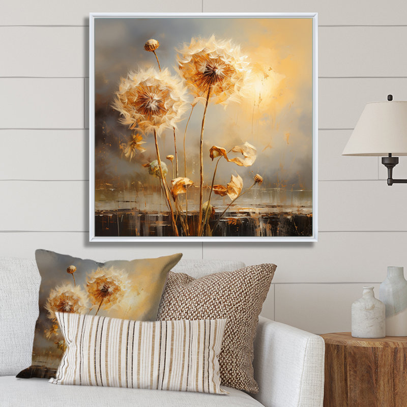 Impression romantique pissenlit blanc I - impression, H 36 po x l 36 po, White Picture Framed