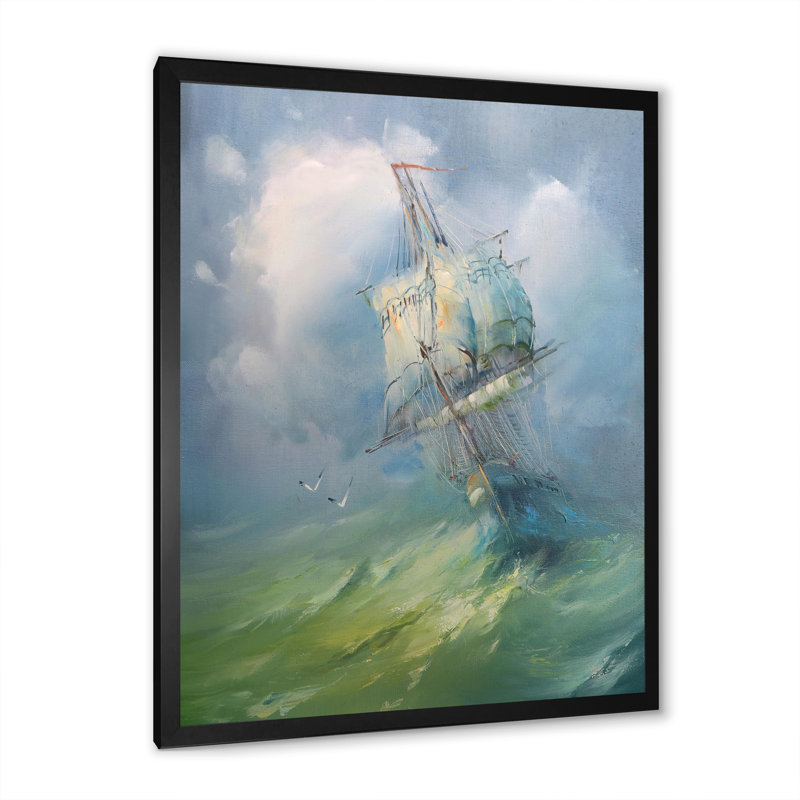 Voile de voilier classique - reproduction d'art nautique et côtier, L 30 po x H 40 po, Cadre noir