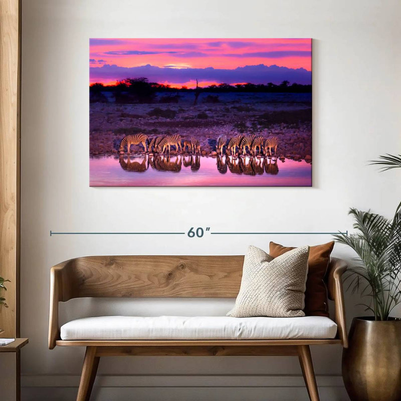 Zebras Drinking Together, 30" H x 45" W