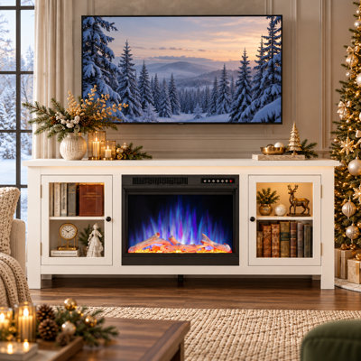 Meuble télé avec foyer pour téléviseur de 65 po ou moins avec flamme DEL réglable et télécommande