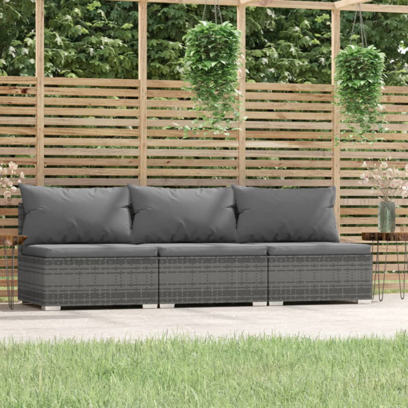82.7" Wide Rectangle Patio Sofa with Cushions, Gray, Gray