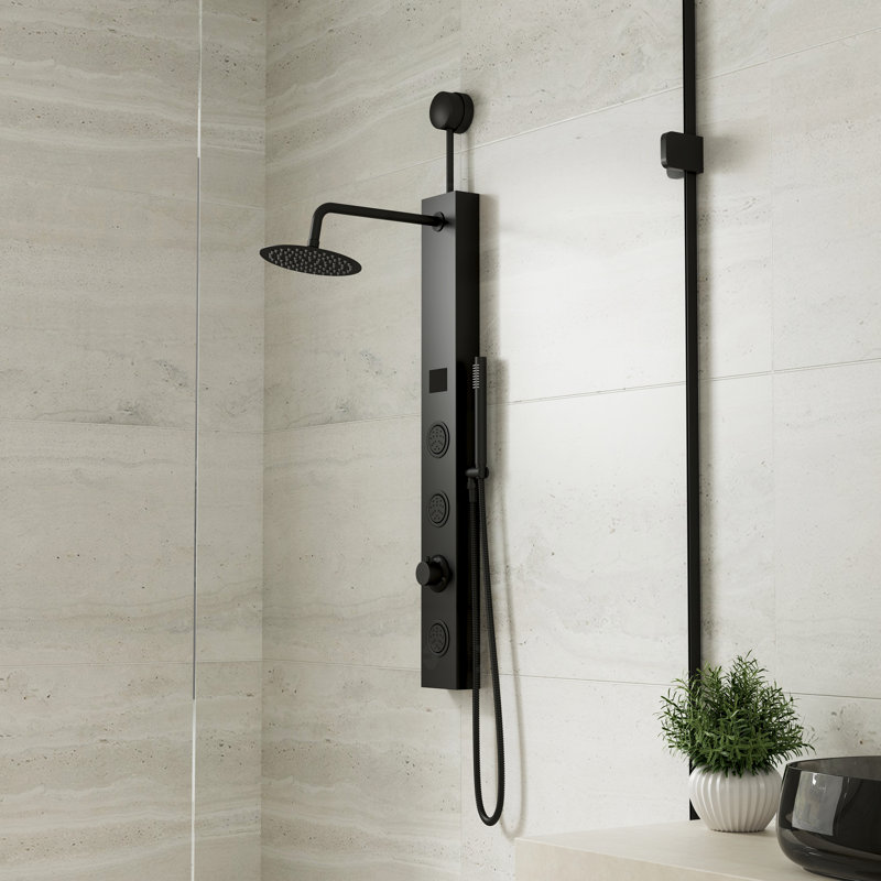 Système de panneau de douche 72 po avec affichage numérique, pluie, jets de corps et douchette, tour de douche spa