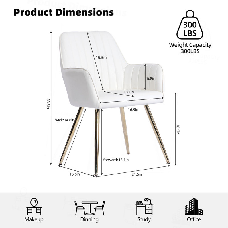 Ensemble de 2 chaises de salle à manger en simili cuir - chaises d'appoint modernes à dossier moyen avec pieds plaqués or - chaises de salon rembourrées (ensemble de 2)