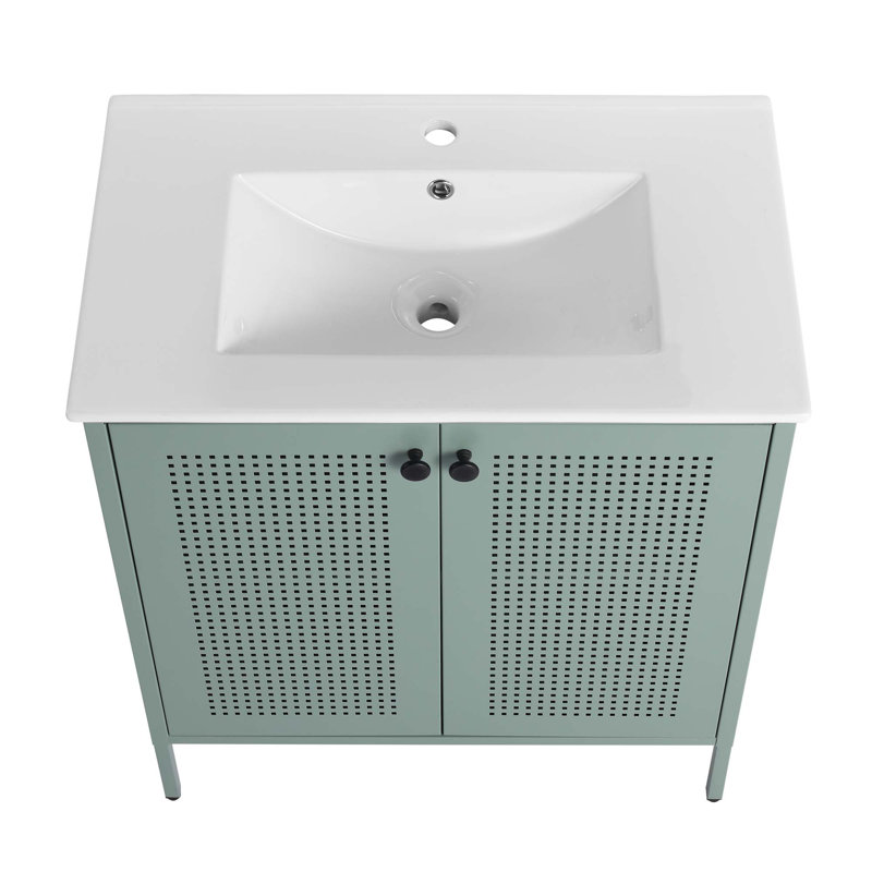 Meuble-lavabo autoportant avec lavabo en céramique, Vert