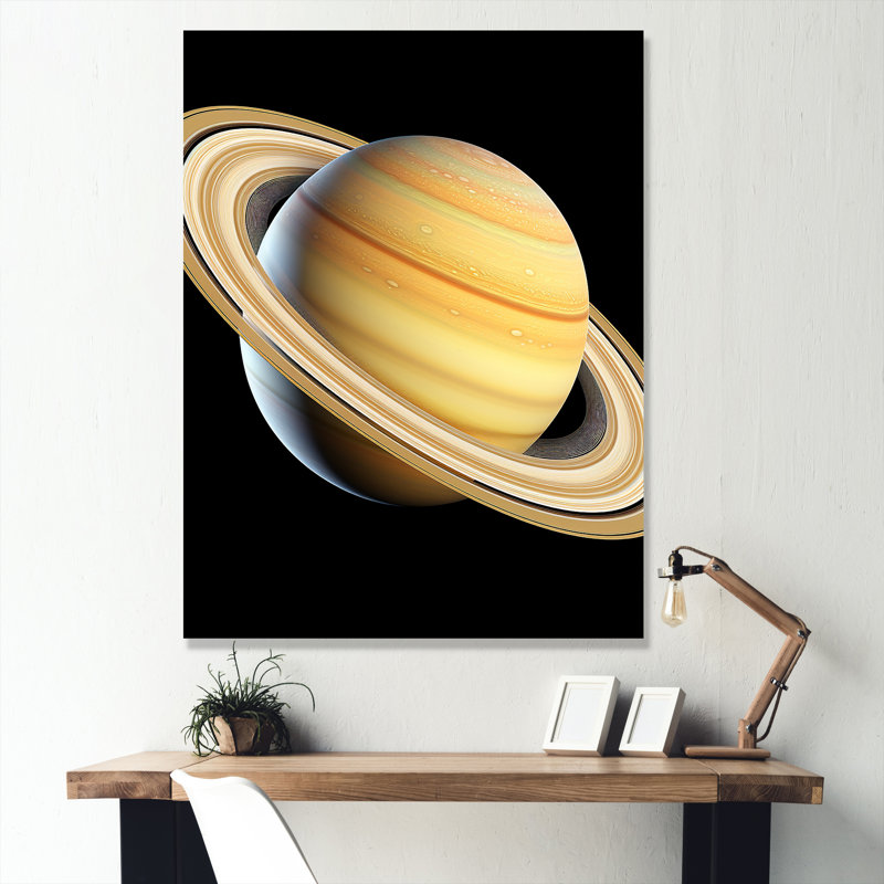 Beige et noir, planète Saturne, H 20 po x l 12 po x P 1 po, Toile tendue