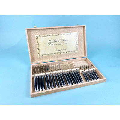  Ensemble de couverts 24 pièces, noir Platine dans une boîte de présentation en bois