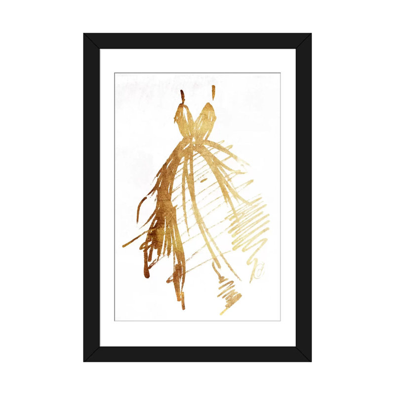 «Runway Dress», reproduction d'impression sur toile, H 32 po x l 24 po x P 1 po, Papier d'art encadré noir, Blanc