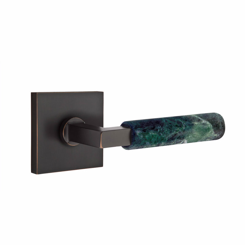 Select Round Privacy (Bed & Bath) Door Lever with Square Rosette, Oil Rubbed Bronze