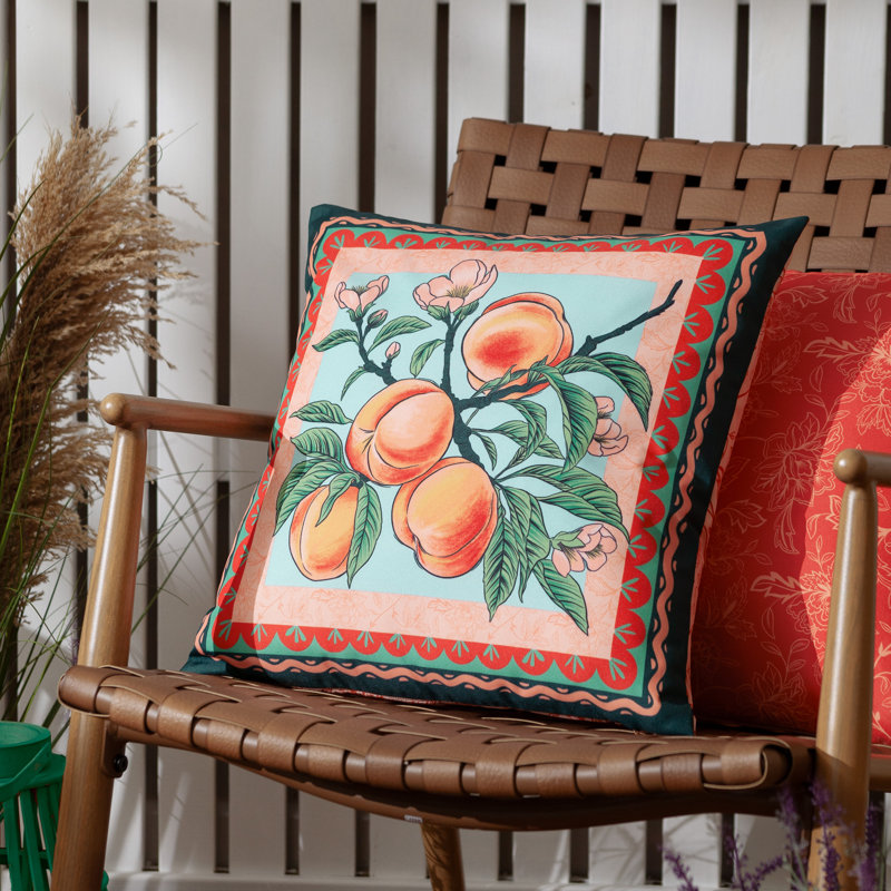 Anemone Peaches Indoor / Outdoor Floral Orange Square Throw, Polyester