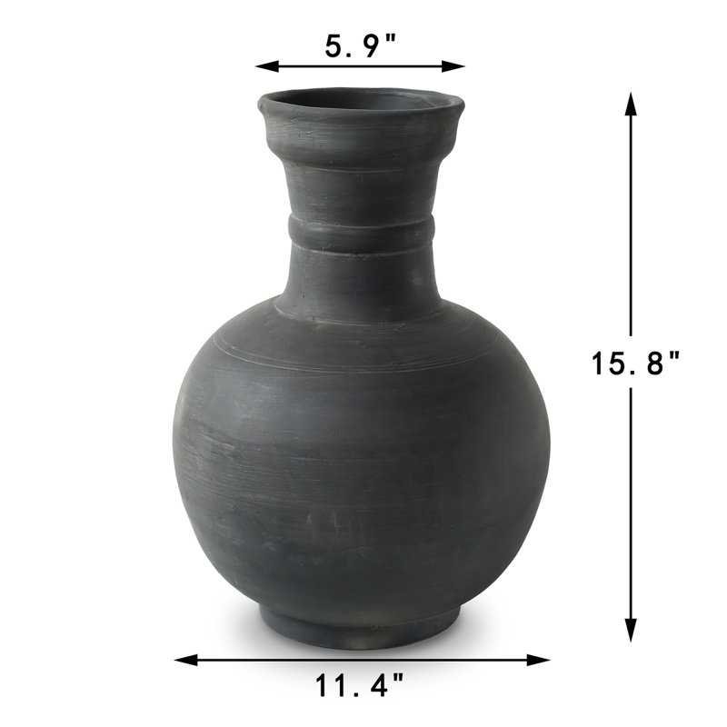 Approx.16" Earthy Gray Pottery Vase Globular Shape
