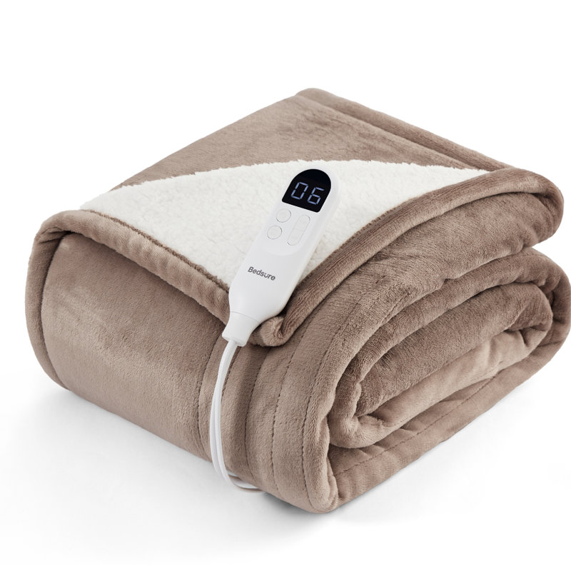 Winter Heated Blanket, Soft Flannel Electric Blanket with 4 Time Settings, 6 Heating Settings, Throw, Classic Mocha Meringue