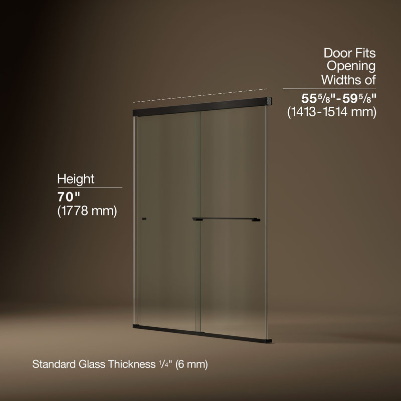 Revel 59.62'' x 70'' Double Sliding Shower Door with CleanCoat® Technology, Anodized Dark Bronze, Crystal Clear