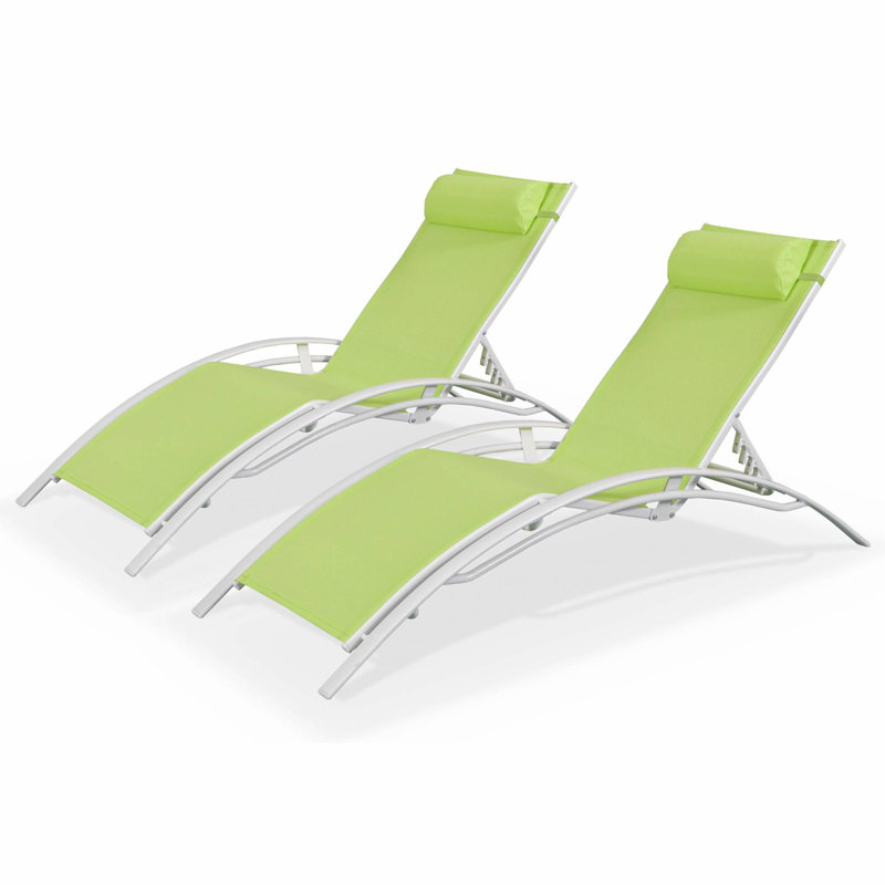 Sebastien 160cm Long Reclining Chaise Lounge Set, Green, White