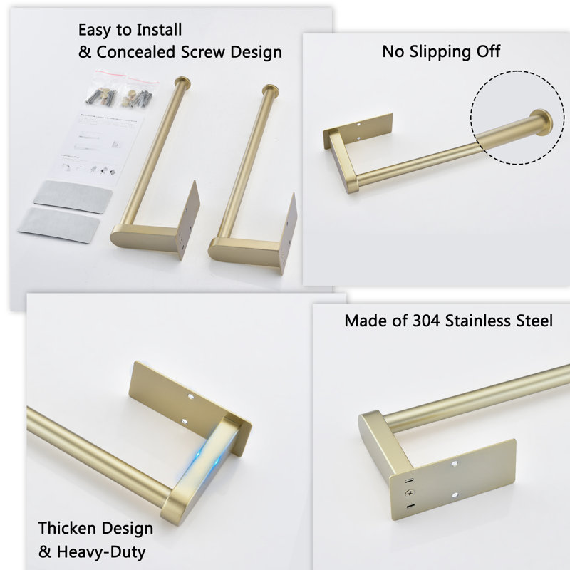 2-Piece Under Cabinet Wall-Mount Paper Towel Holder, Brushed Gold
