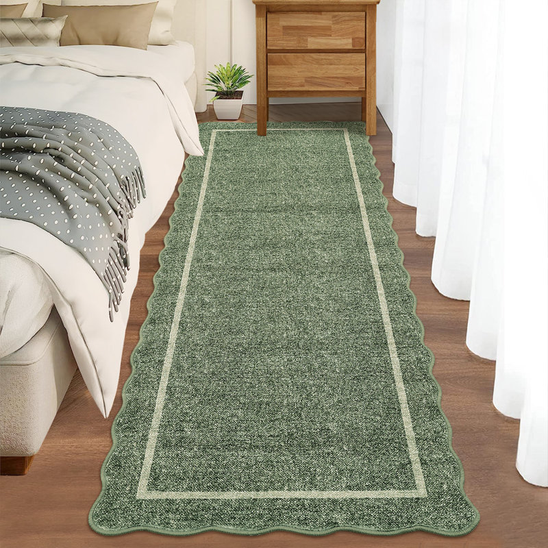 Scalloped Machine Washable Rug Non-Slip Bordered Floor Mats Non-Shedding Soft Low Pile Modern Accent Rugs for Living Room Bedroom Office