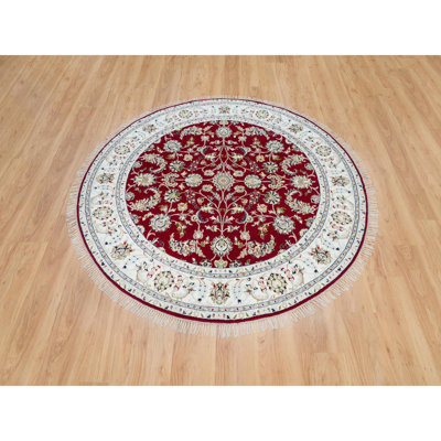 6'x6' Red 250 KPSI Organic Wool Hand Knotted Nain Design Round Rug 50E64E71B6C94252A6A6F660B653E0BF