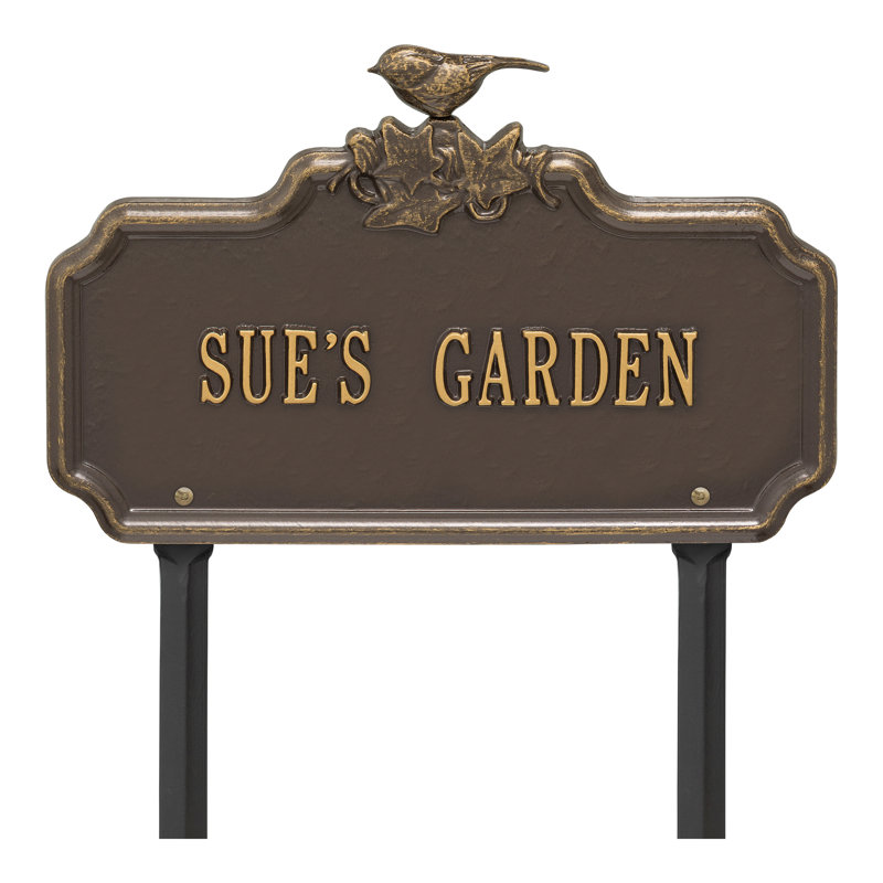 Chickadee Ivy 1-Line Personalized Garden Sign, Bronze/Gold, Yes