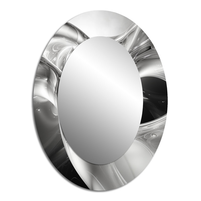 Grey Black Abstract Steel Serenade III - Gray Oval Wall Mirror Decor, 40" x 30"