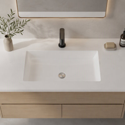 Lavabo de salle de bain rectangulaire encastré de 71 x 36 cm avec lavabo en céramique et trou de trop-plein (bonde non incluse)