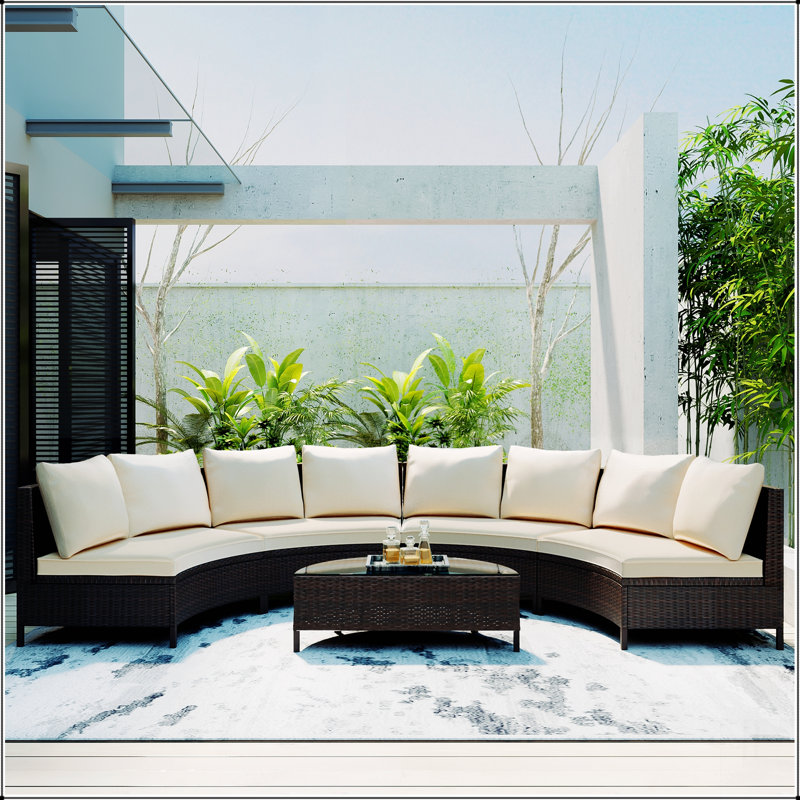 5 Pieces All-Weather Brown PE Rattan Wicker Sofa Set Outdoor Patio