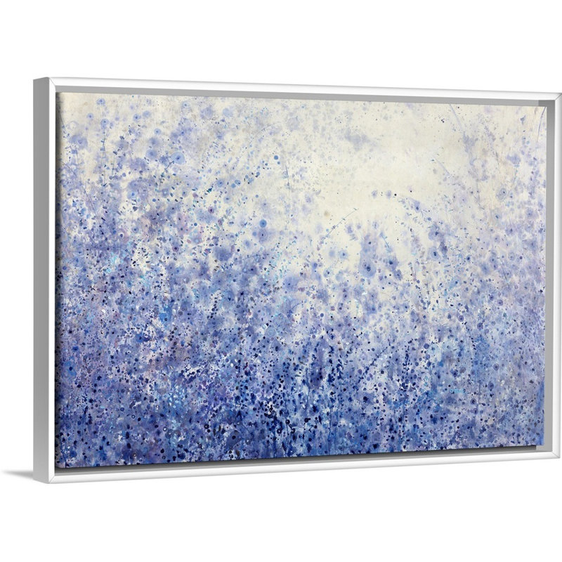 « blue jardin escape », peinture sur toile, Cadre flottant blanc, H 17,7 po x l 25,7 po x P 1,75 po
