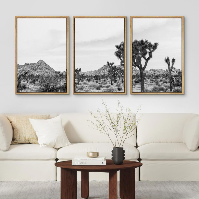"Noir et blanc, paysage désertique, illustrations, art moderne, salon, chambre à coucher, bureau", 3 pièces, Naturel