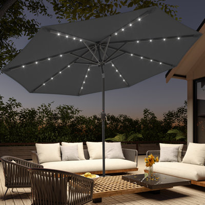 10Ft LED Round Patio Umbrella with Large Canopy Outdoor Table Umbrella for Garden, deck and pool