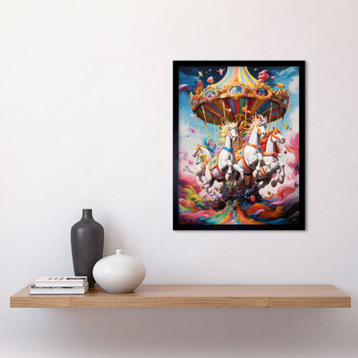 Magical Carousel Rainbow Clouds Bright Fantasy - Single Picture Frame Print