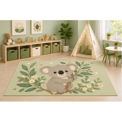 "Ultra Lightweight" 5' x 7' Cute Koala Eucalyptus Area Rug for Kids Playroom Nursery Bedroom, Woodland Animal Floral Cartoon Decorative Carpet, Non-Slip Silicone Backing Low Pile