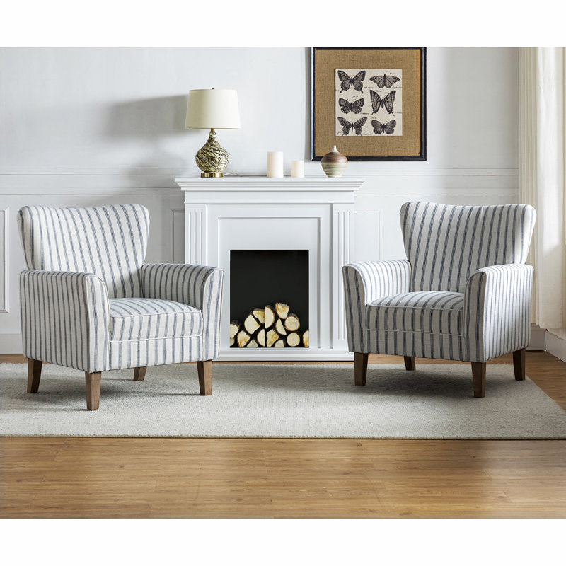 Fauteuil en polyester l 31 po avec pieds en bois massif Arching, 100 % polyester bleu marine