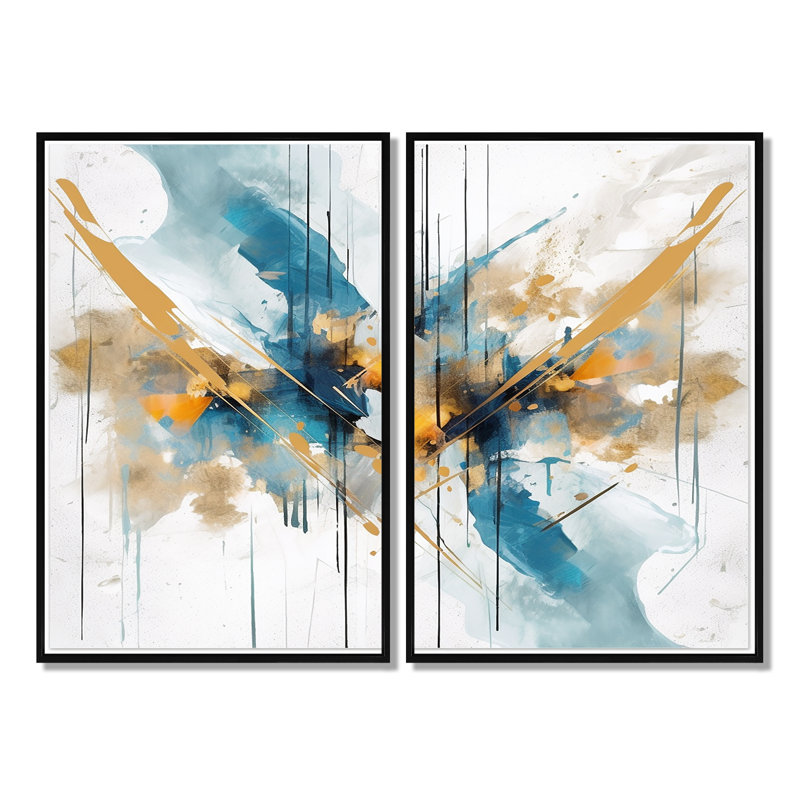 Bleu sarcelle et élégance dorée - Minimalisme abstrait, impressions sur toile surdimensionnées, Noir, H 36 po x l 48 po
