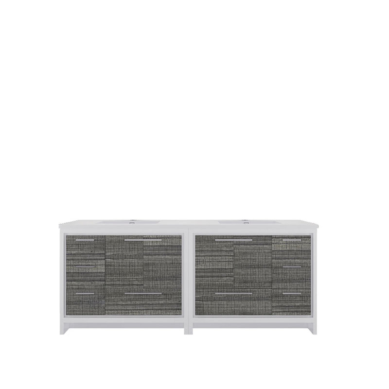 84" Double Sink Bathroom Vanity Set, Gloss White/Ash Gray
