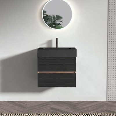 Meuble-lavabo de salle de bain avec lavabo à quartz d'ingénierie et tiroirs souples, meuble-lavabo mural flottant pour salle de bain moderne, lavabo une pièce sans drain ni robinet