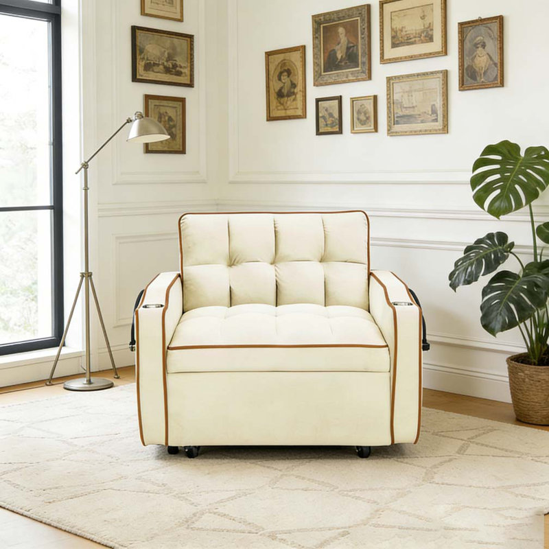 1 canapé-lit pliable polyvalent en 3 longueurs, Blanc crémeux