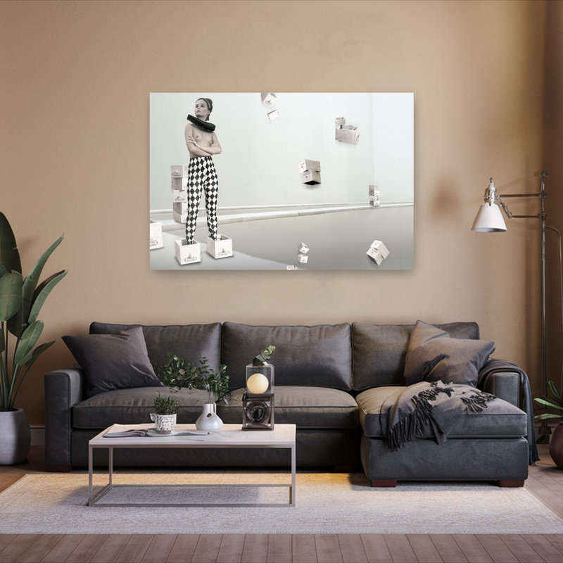 Pensive Harlequin Figure Dramatic Minimalist Modern Portrait Wall Art Print 1 Piece Wrapped Canvas Wall Art