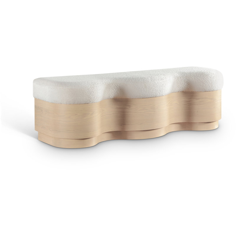 Savoy Mariaclara Velour Fur Fabric Bench, Cream Velour Fabric, Natural